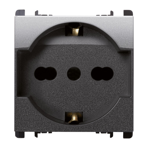 Presa universale P40, 2 moduli, 2P+T 16A-250V, Nea, acciaio scuro