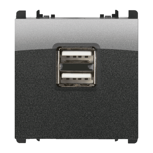Unità di alimentazione con due uscite USB, 1 modulo, 5V 2.1A, 100-230V, Nea, acciaio scuro