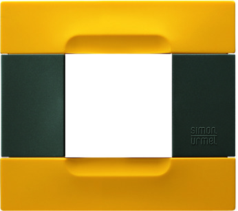 Two modules cover plate, Kàdra polychrome anthracite series, technopolymer, Yellow Lisbona