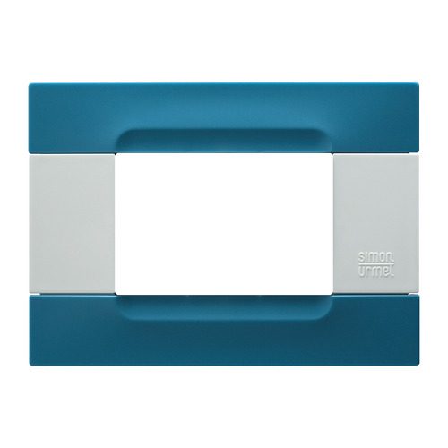 Placca 3 moduli, Kàdra, serie bianca, tecnopolimero, azzurro atene