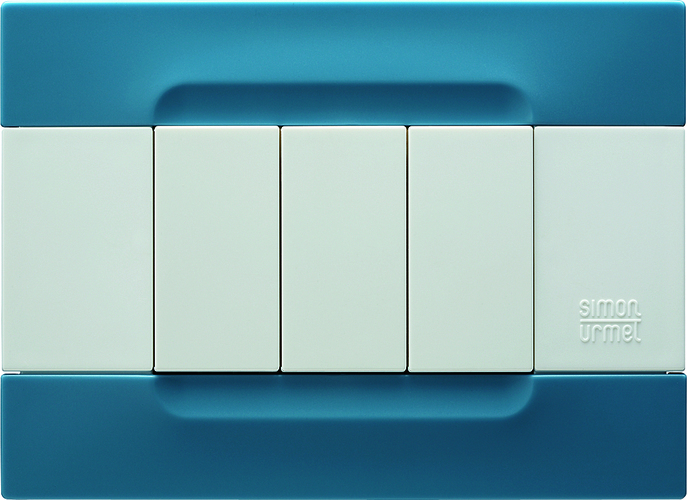 Placca 3 moduli, Kàdra, serie bianca, tecnopolimero, azzurro atene