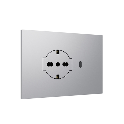 Mounting bracket+cover plate Lybra built in P40 Clean socket and USB 3.0A Type C, 3 modules, Aluminium