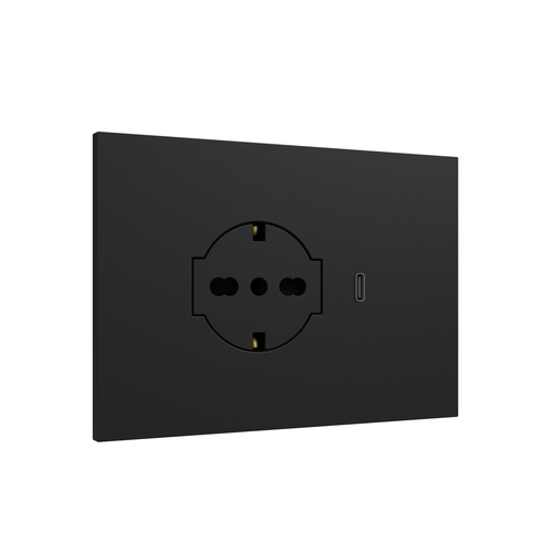 Mounting bracket+cover plate Lybra built in P40 Clean socket and USB 3.0A Type C, 3 modules, Black