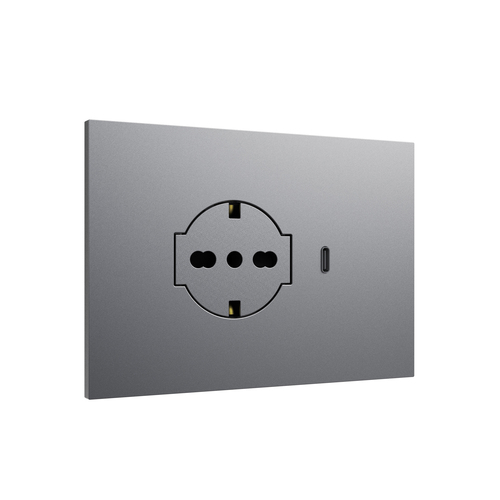 Mounting bracket+cover plate Lybra built in P40 Clean socket and USB 3.0A Type C, 3 modules, Titanium