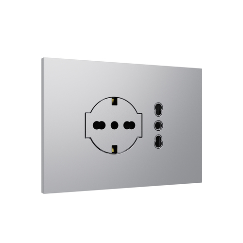 Mounting bracket+cover plate Lybra built in P40 Clean socket and P11-P17 socket, 3 modules, Aluminium
