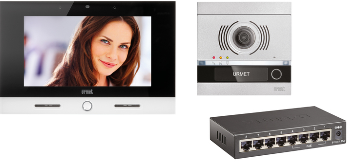 Kit monofamiliare video espandibile con pulsantiera Alpha e videocitofono VOG7, sistema IPerCom