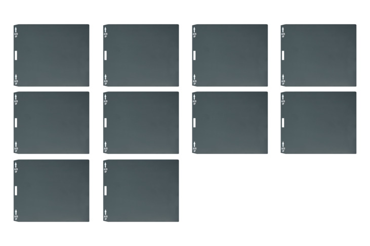 Set of 10 grey, double-button, Alpha name tags
