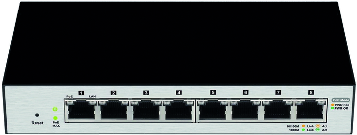 Layer2 managed PoE switch, iPerTAlk, for video door entry systems of the iPerTAlk line, with 8 ports