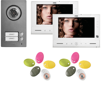 Kit bifamiliare video Note2 Wifi, con pulsantiera Mikra2 e videocitofono vModo, sistema 2 fili