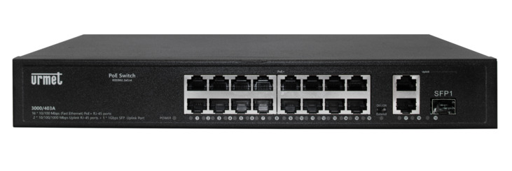 16-port PoE 10/100Mbps Switch + 2 10/100Mbps ports + 1 SFP 1Gb slot EDGE Series