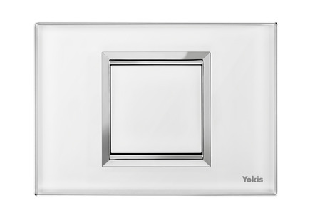 Trasmettitore a 1 pulsante, sistema Zigbee Yokis UP, a muro, con estetica Nea Expì bianca, per scatole da incasso a 3 moduli
