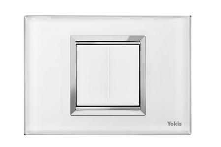 Trasmettitore a 2 pulsanti indipendenti, sistema Zigbee Yokis UP, a muro, con estetica Nea Expì bianca, per scatole da incasso a 3 moduli