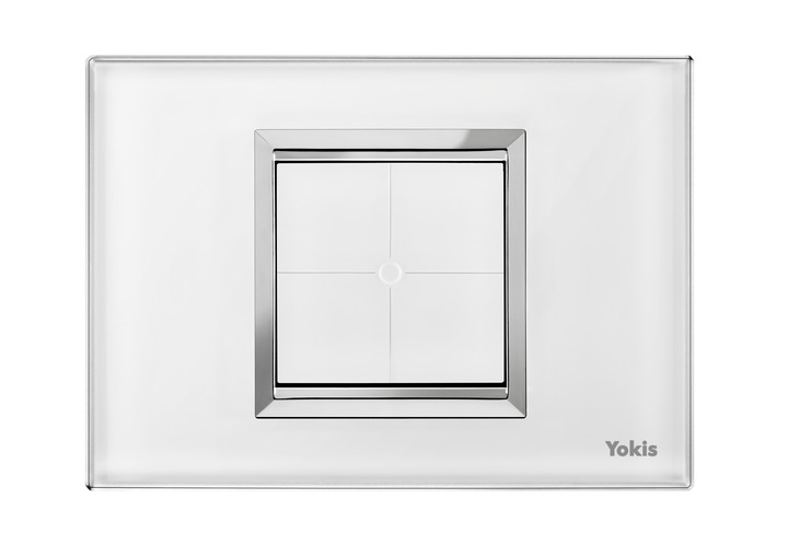 Trasmettitore a 4 pulsanti indipendenti, sistema Zigbee Yokis UP, a muro, con estetica Nea Expì bianca, per scatole da incasso a 3 moduli